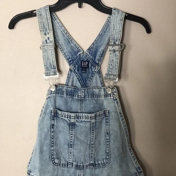 GAP Distressed Denim Shortalls with Washwell overalls size medium - Picture 4 of 13